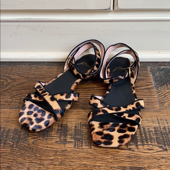 J. Crew cross-strap sandal leopard calf hair AJ151 - Picture 1 of 3